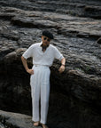 Ugentle Crochet Open Collar Cotton Knitted Polo Off White