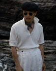 Ugentle Crochet Open Collar Cotton Knitted Polo Off White