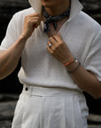 Ugentle Crochet Open Collar Cotton Knitted Polo Off White