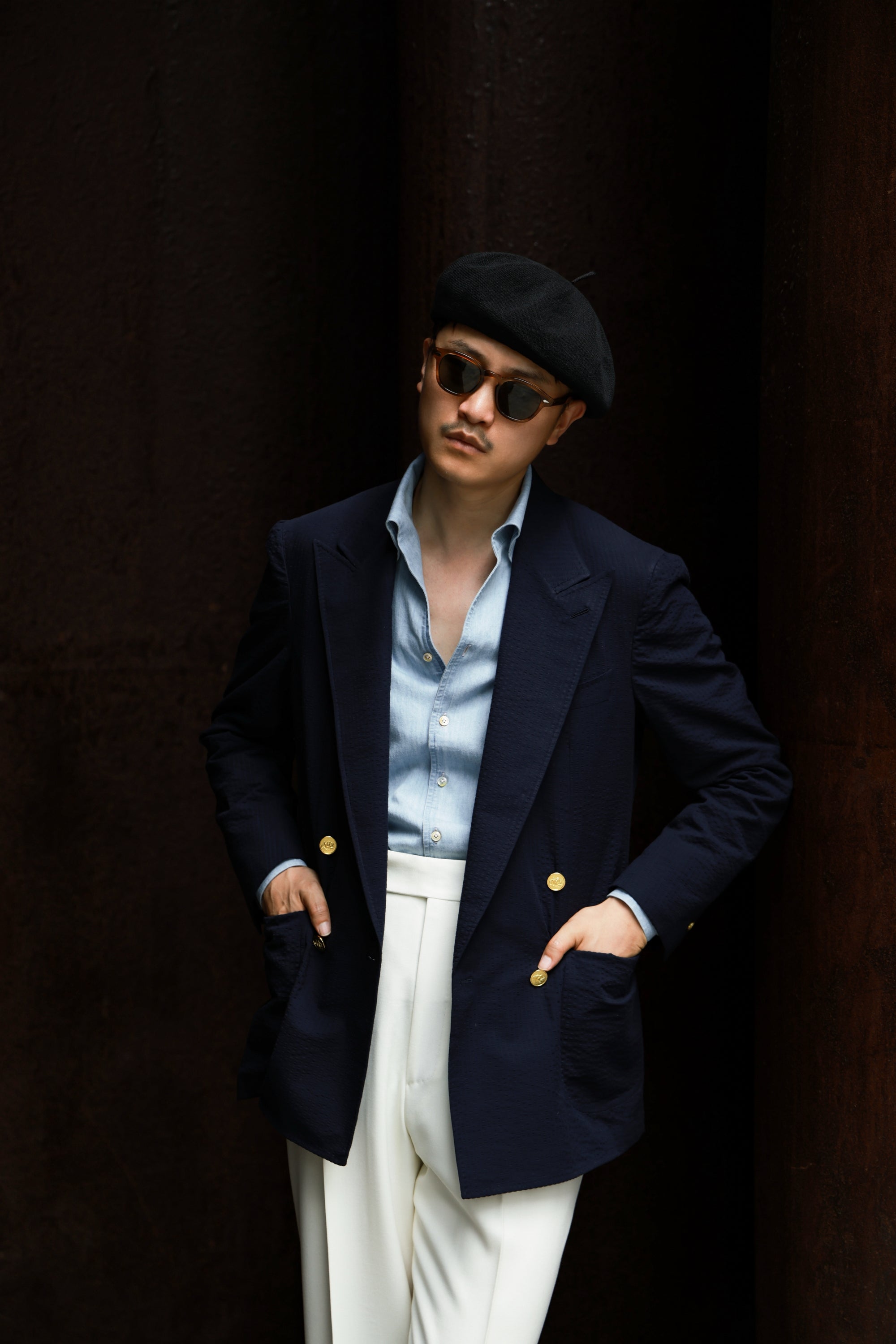 Ugentle One-piece Collar Shirt — Washed Denim 42