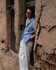 Ugentle Cuban Collar Short Sleeve Linen Shirt — Blue Gun Club Check