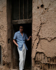 Ugentle Cuban Collar Short Sleeve Linen Shirt — Blue Gun Club Check