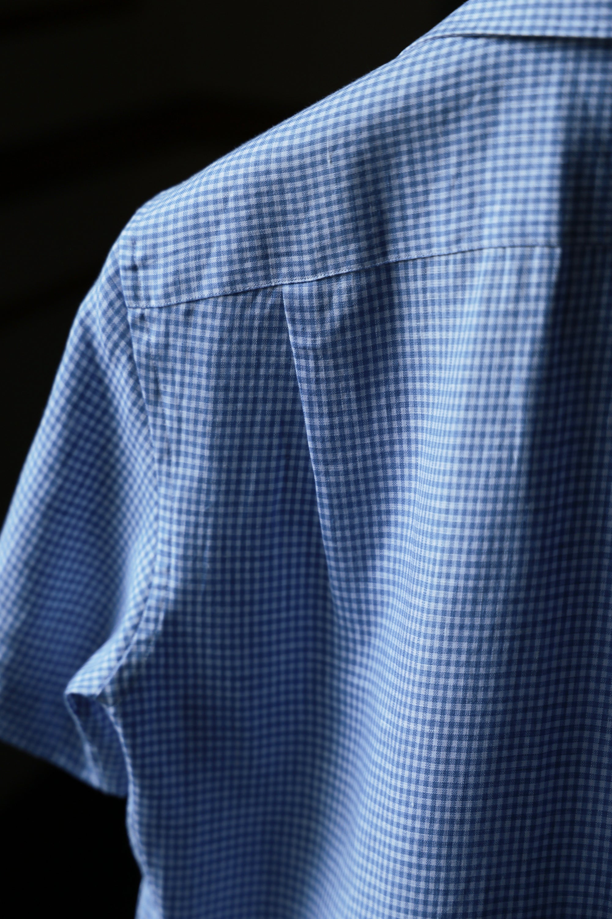Ugentle Cuban Collar Short Sleeve Linen Shirt — Blue Gun Club Check