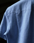 Ugentle Cuban Collar Short Sleeve Linen Shirt — Blue Gun Club Check