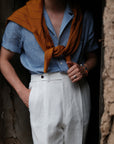 Ugentle Cuban Collar Short Sleeve Linen Shirt — Blue Gun Club Check