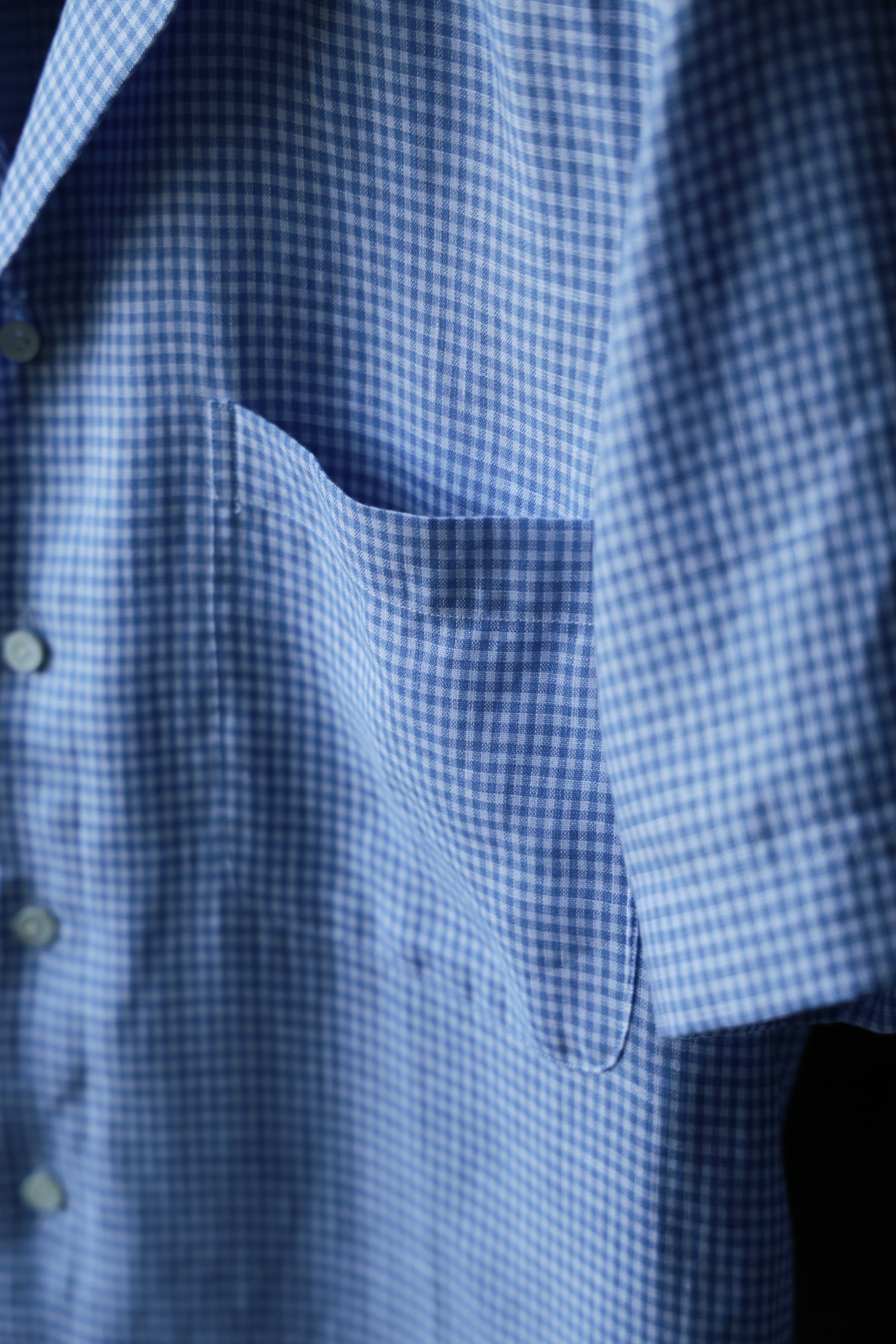 Ugentle Cuban Collar Short Sleeve Linen Shirt — Blue Gun Club Check