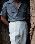 Ugentle Cuban Collar Short Sleeve Shirt — Navy Stripe Seersucker