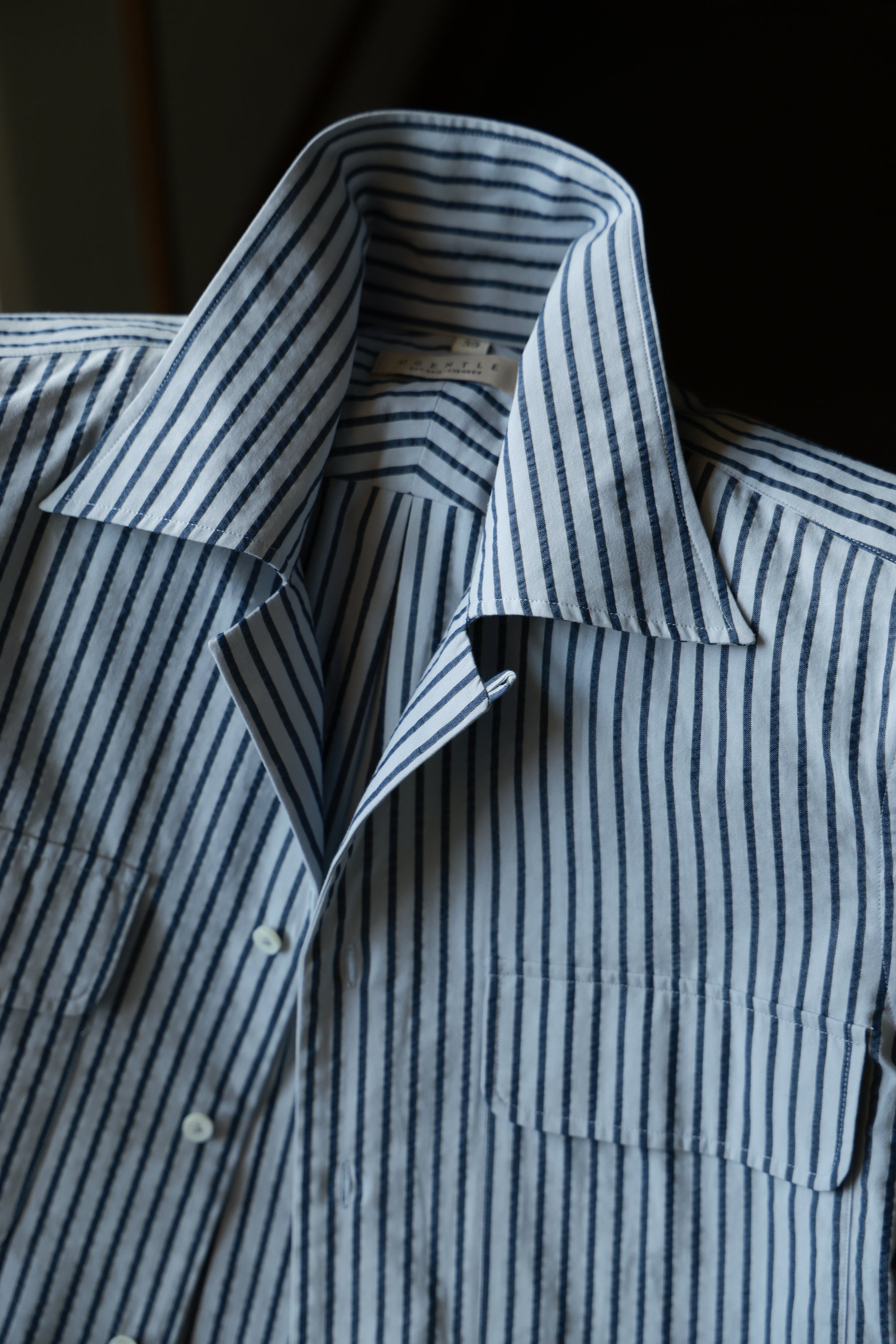 Ugentle Cuban Collar Short Sleeve Shirt — Navy Stripe Seersucker