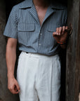 Ugentle Cuban Collar Short Sleeve Shirt — Navy Stripe Seersucker