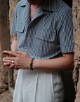 Ugentle Cuban Collar Short Sleeve Shirt — Navy Stripe Seersucker