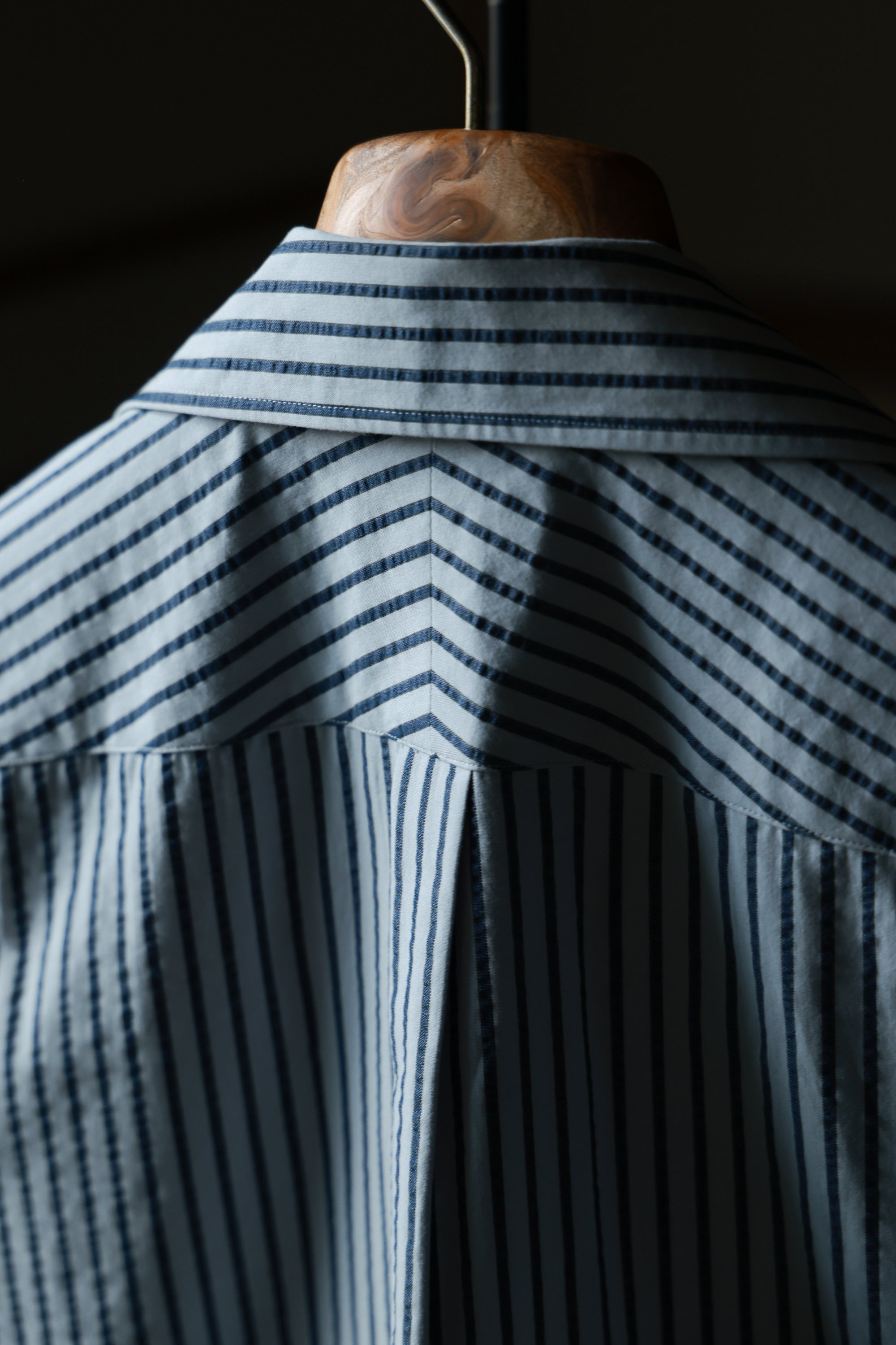 Ugentle Cuban Collar Short Sleeve Shirt — Navy Stripe Seersucker