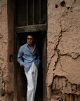 Ugentle Button Down Collar Linen Shirt — Misty Blue Check