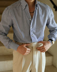 Ugentle One-piece Collar CANCLINI Shirt — Blue Pencil Stripe