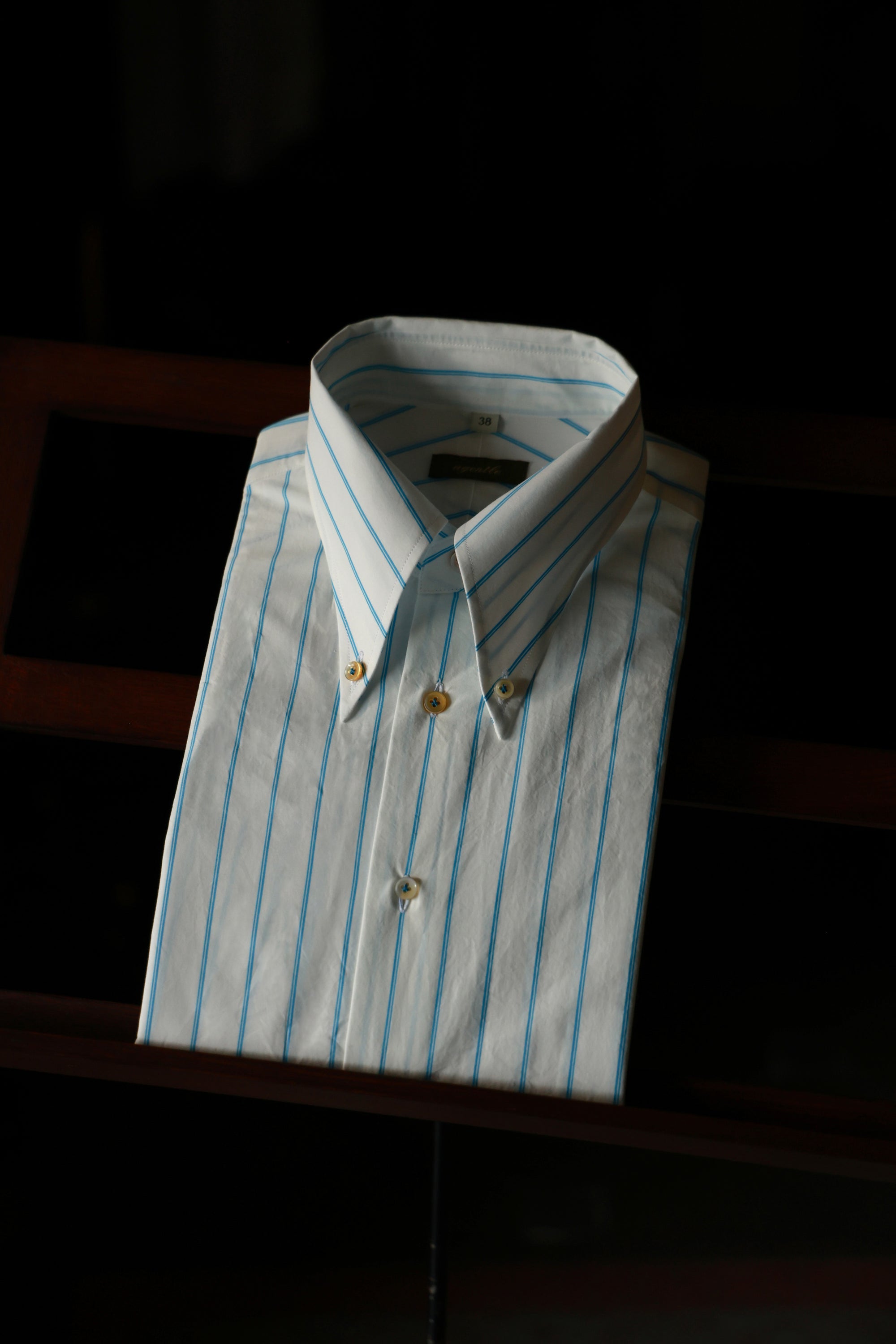 Ugentle Long Point Button Down Collar Shirt — Glacier Stripe 38