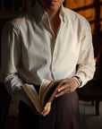 Ugentle One-piece Collar Shirt — Seersucker Beige Pencil Stripe