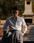 Ugentle One-piece Collar Shirt — Seersucker Grey Pencil Stripe