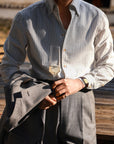 Ugentle One-piece Collar Shirt — Seersucker Grey Pencil Stripe