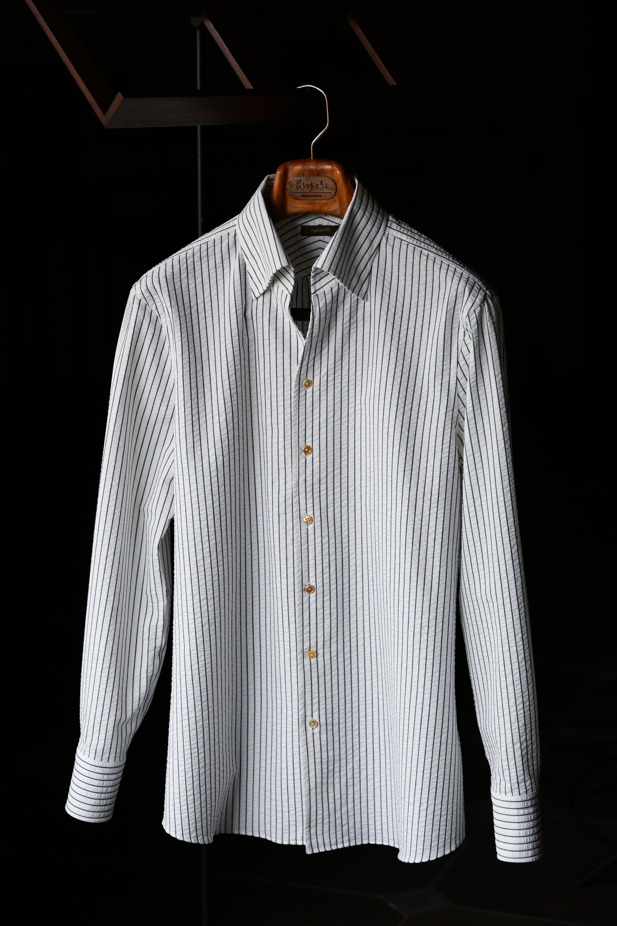 Ugentle One-piece Collar Shirt — Seersucker Grey Pencil Stripe