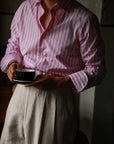 Ugentle Spread Collar Shirt — Pink wide stripe