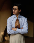 Ugentle Spread Collar Cotton/Silk Shirt — Light Blue Pencil Stripe