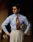 Ugentle Spread Collar Cotton/Silk Shirt — Light Blue Pencil Stripe