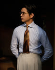 Ugentle Spread Collar Cotton/Silk Shirt — Light Blue Pencil Stripe