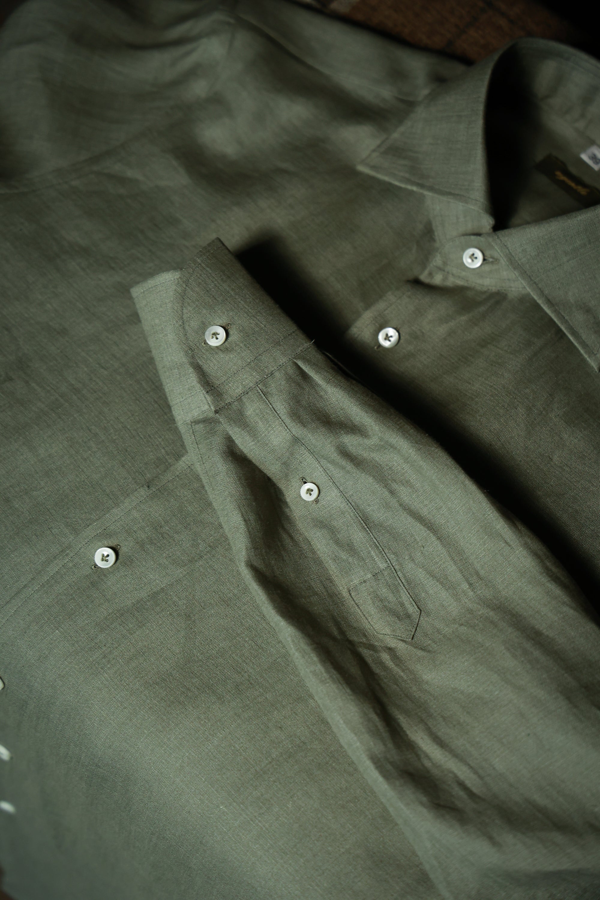 Ugentle Spread Collar Linen Shirt — Jade