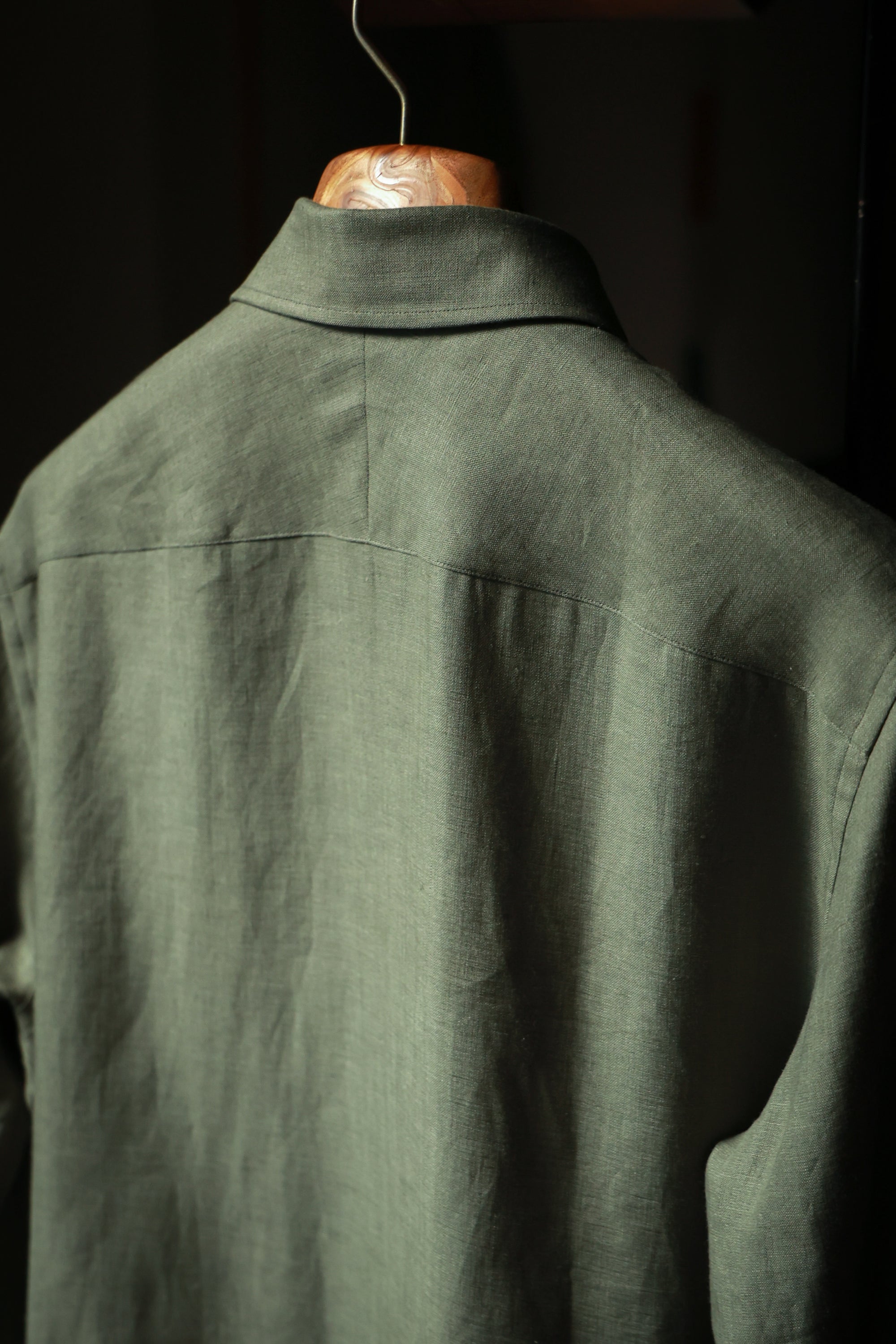 Ugentle Spread Collar Linen Shirt — Jade