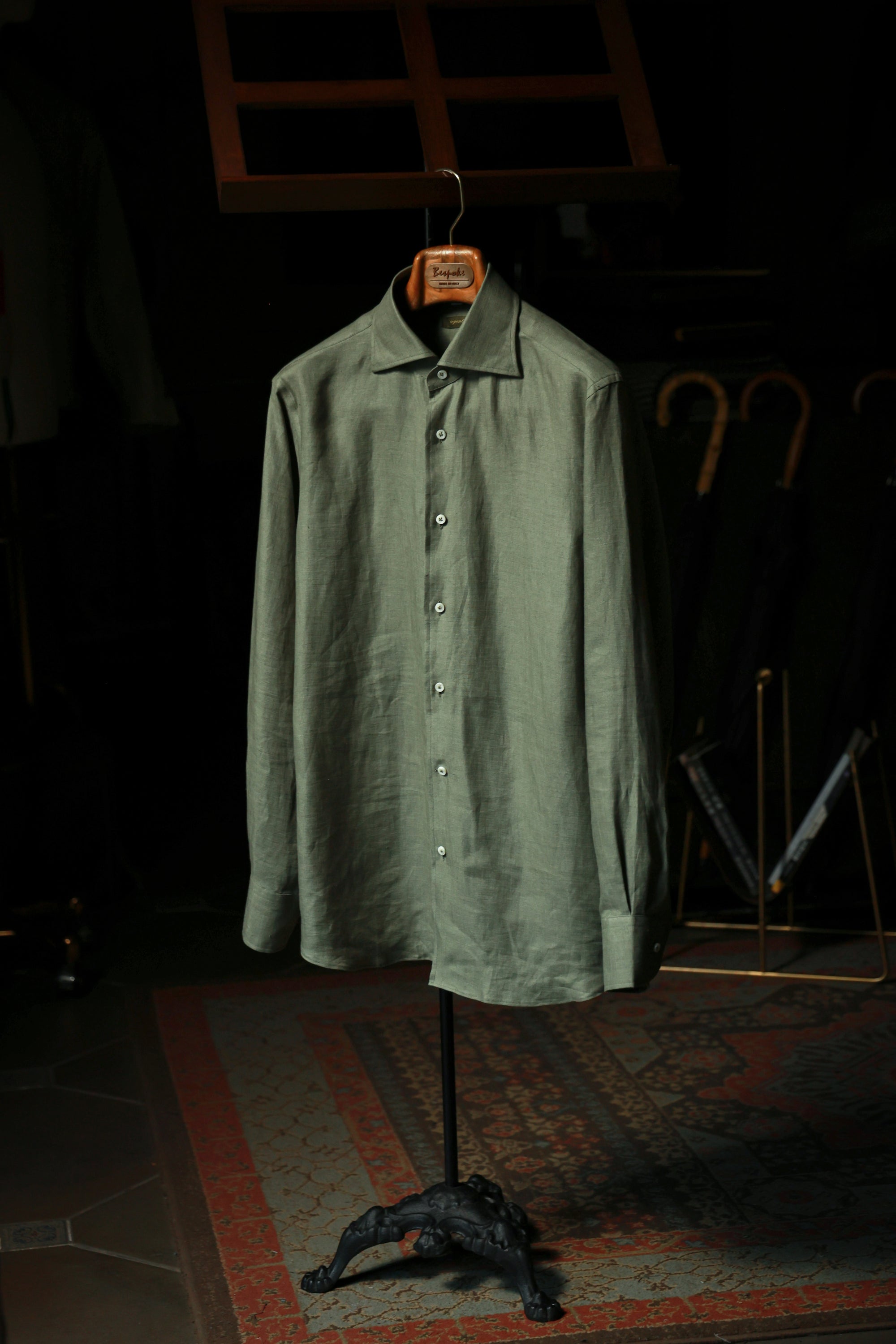 Ugentle Spread Collar Linen Shirt — Jade