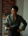 Ugentle Spread Collar Linen Shirt — Jade
