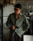 Ugentle Spread Collar Linen Shirt — Jade