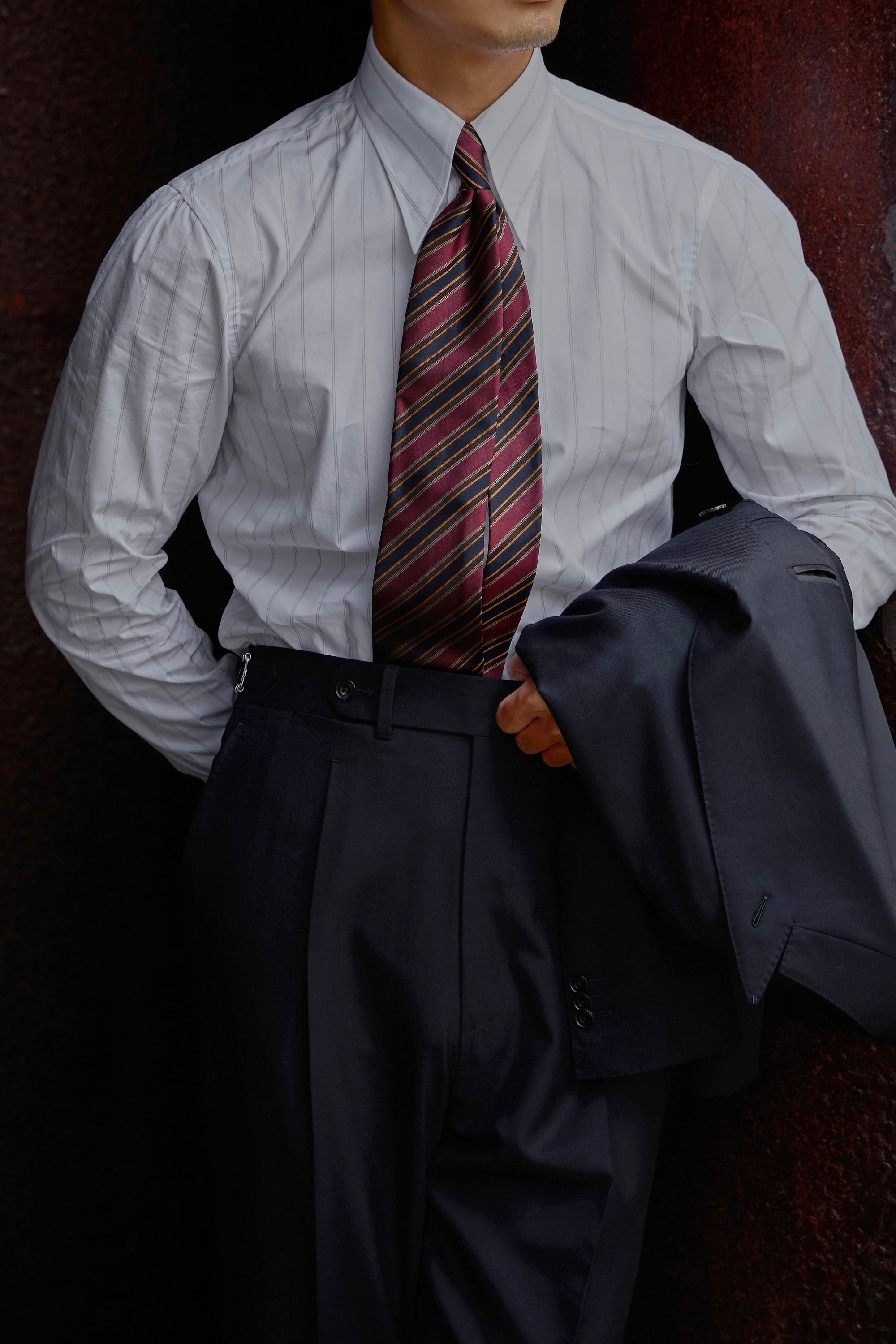 Ugentle Long Point Collar Shirt Pencil Navy Stripe 41 Ugentle Long Point Collar Shirt Pencil Navy Stripe 41