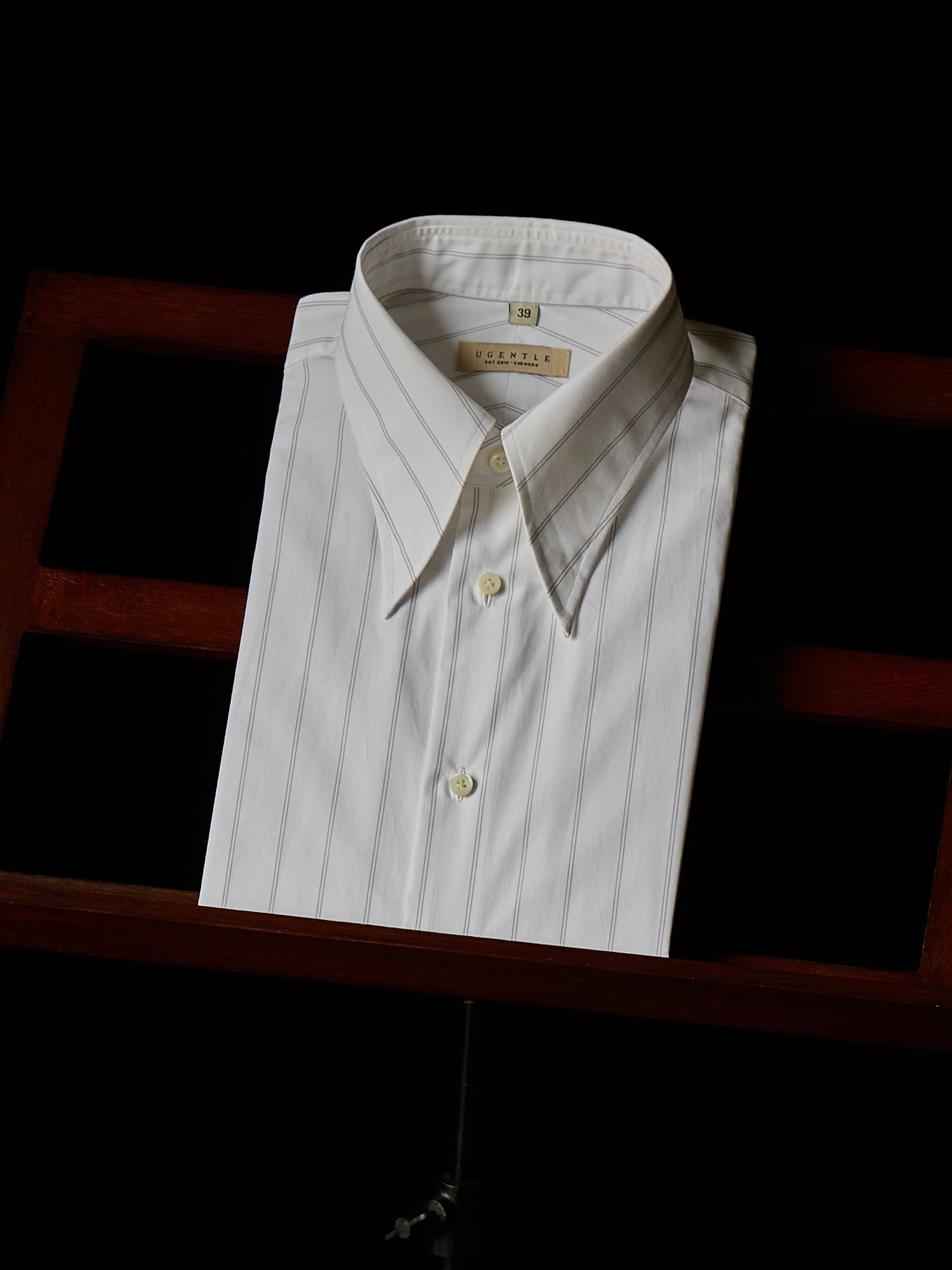Ugentle Long Point Collar Shirt — Pencil Navy Stripe