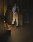 Ugentle Spread Collar Cotton/Silk Shirt — Light Blue Pencil Stripe