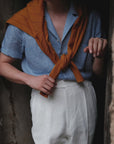 Ugentle Cuban Collar Short Sleeve Linen Shirt — Blue Gun Club Check
